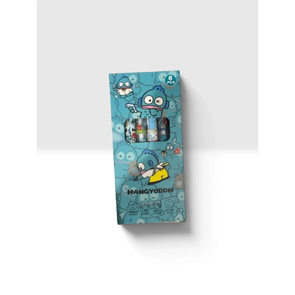 Sanrio Hangyodon 6 Piece Retractable Gel Pen Set Blue Character Stationery New